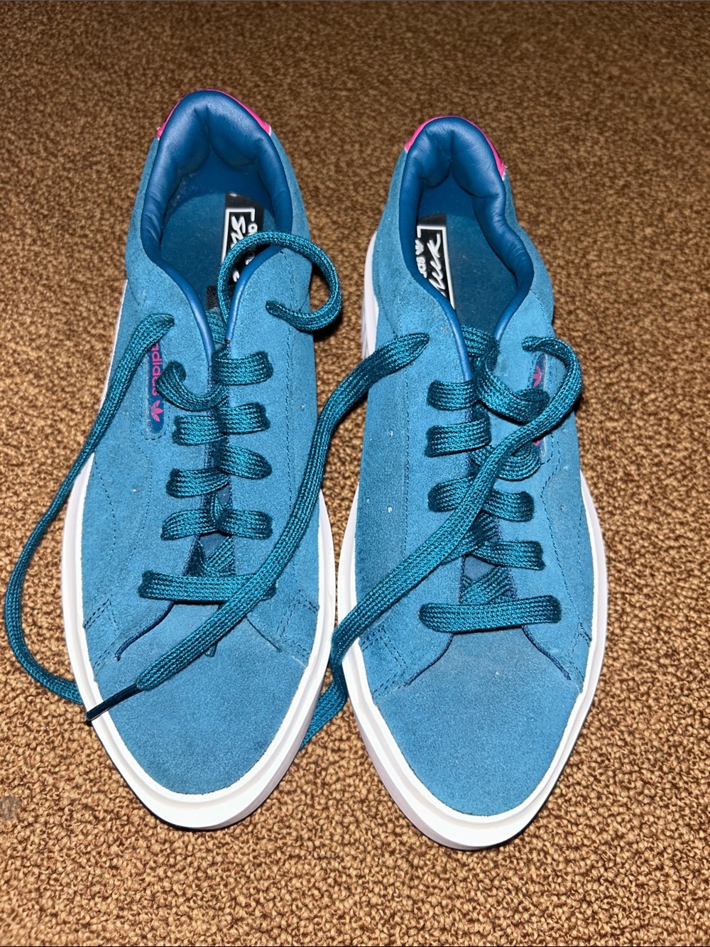 adidas Women's Teal Suede Low-Top Sneakers with Pink Accents